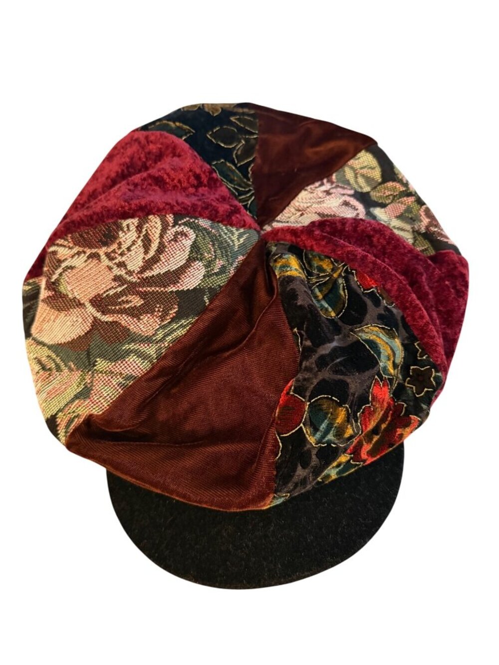 Vintage-style Womens Multi-textured Patchwork Baker Boy Hat Size Large Newsboy